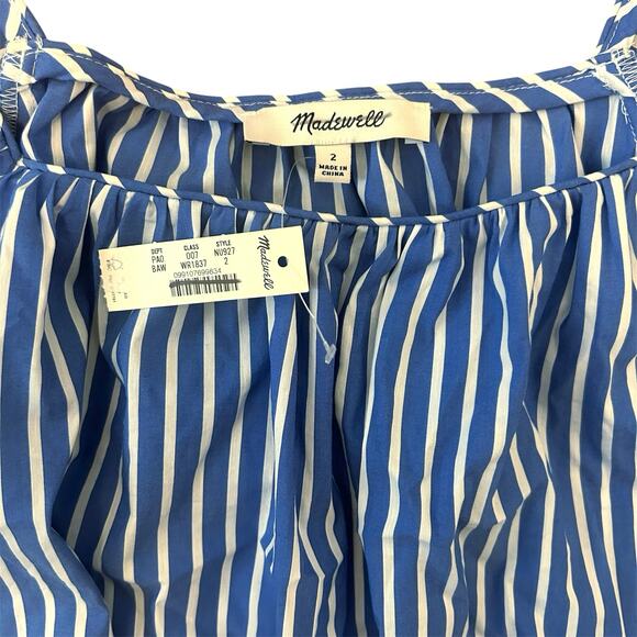 NWT Madewell Square-Neck Puff-Sleeve Shirt in Stripe Blue and White Size 2 - Picture 8 of 9